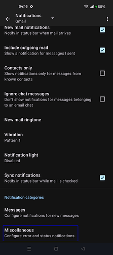 In App Notification settings